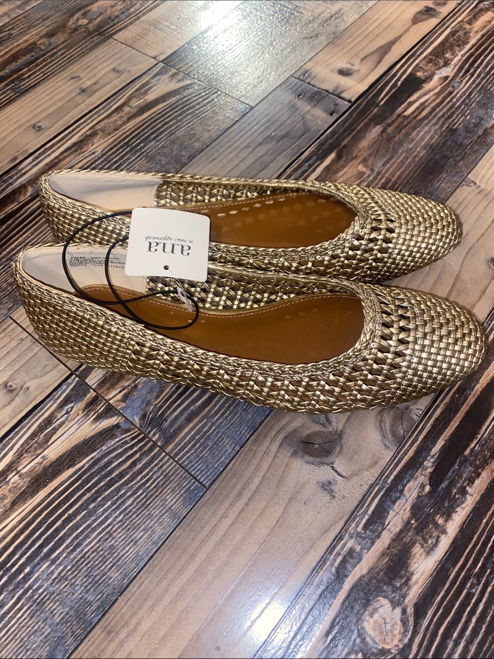 NWT a.n.a Metallic Gold Woven Slip-On Ballet Flats